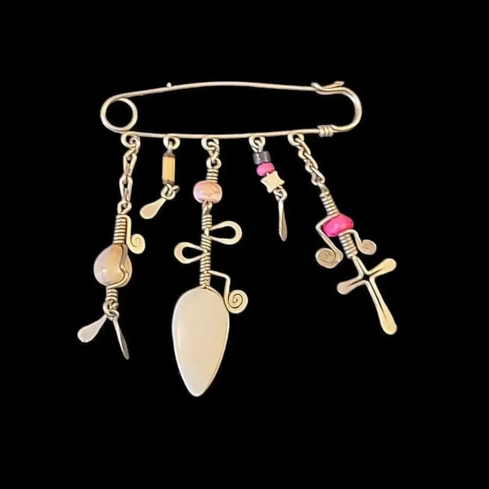 Modernist Artisan Safety Pin Charm‎ Brooch